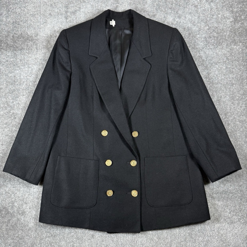 Vintage Double Breasted Blazer Women's 12 Black Wool USA Made Jacket